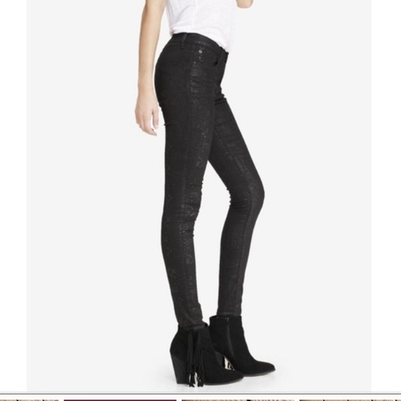 Waist Legging Jeans Black Snake Print 